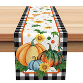 Aperturee - Aperturee Autumn Plaid Table Runner with Sweet Floral and Fallen Leaves for Farmhouse Thanksgiving Table Decor