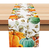 Aperturee - Aperturee Autumn Pumpkin and Sunflower Table Runner Rustic Stacked Jack O’ Lanterns Fall Harvest Thanksgiving Decor