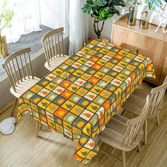 Aperturee - Aperturee Autumn Pumpkin Checkered Rectangle Tablecloth Fall Harvest Orange Yellow Plaid Thanksgiving Holiday Kitchen Decor