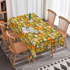 Aperturee - Aperturee Autumn Pumpkin Checkered Rectangle Tablecloth Fall Harvest Orange Yellow Plaid Thanksgiving Holiday Kitchen Decor