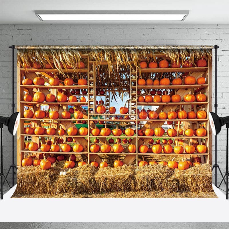 Aperturee - Aperturee Autumn Pumpkin Farm Harvest Photography Backdrop