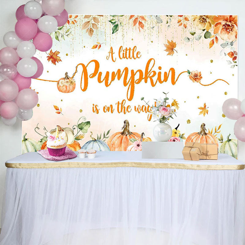 Aperturee - Aperturee Autumn Pumpkin Floral Harvest Baby Shower Backdrop