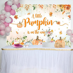 Aperturee - Aperturee Autumn Pumpkin Floral Harvest Baby Shower Backdrop