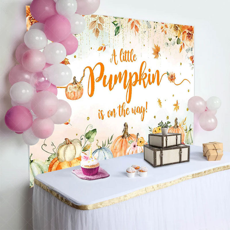 Aperturee - Aperturee Autumn Pumpkin Floral Harvest Baby Shower Backdrop