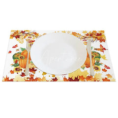 Aperturee - Aperturee Autumn Pumpkin Maple Leaf and Sunflower Set of 4 Placemats for Fall Harvest and Thanksgiving