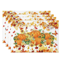 Aperturee - Aperturee Autumn Pumpkin Maple Leaf and Sunflower Set of 4 Placemats for Fall Harvest and Thanksgiving