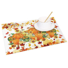 Aperturee - Aperturee Autumn Pumpkin Maple Leaf and Sunflower Set of 4 Placemats for Fall Harvest and Thanksgiving
