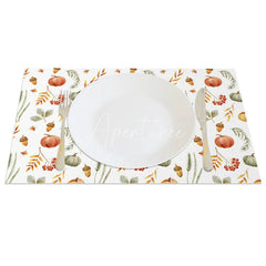 Aperturee - Aperturee Autumn Pumpkin Nut and Willow Leaf Set of 4 Placemats for Rustic Fall and Thanksgiving Decor