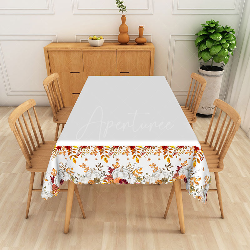 Aperturee - Aperturee Autumn Pumpkin Patch Rectangle Tablecloth with Fall Leaf Pattern for Thanksgiving and Harvest Dinner