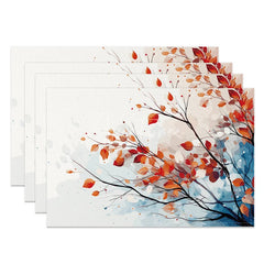 Aperturee - Aperturee Autumn Red and Orange Leaves Pattern Set of 4 Placemats for Fall Harvest and Thanksgiving Dining Decor