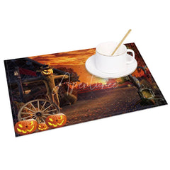 Aperturee - Aperturee Autumn Scarecrow and Fallen Leaves Set of 4 Placemats for Fall Harvest and Thanksgiving Farmhouse Decor