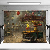 Aperturee - Aperturee Autumn Street Popcorn Cart Scenery Photography Backdrop Vintage Carnival Night City Background