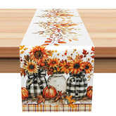 Aperturee - Aperturee Autumn Sunflower and Pumpkin Table Runner for Farmhouse and Thanksgiving Holiday Dining Table Decor