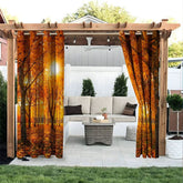 Aperturee - Aperturee Autumn Sunset Waterproof Printed Outdoor Curtains