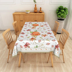 Aperturee - Aperturee Autumn Tablecloth with Red Maple Leaves and Pumpkins for Fall Harvest and Thanksgiving Dining Table Decor