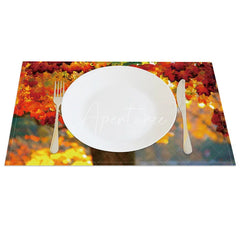 Aperturee - Aperturee Autumn Tree and Red Maple Leaf Pattern Set of 4 Placemats for Fall Harvest and Thanksgiving Decor