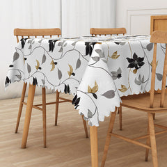 Aperturee - Aperturee Autumn Vibe Rectangle Tablecloth with Abutilon Flower Drawings for Elegant Fall and Thanksgiving Dining