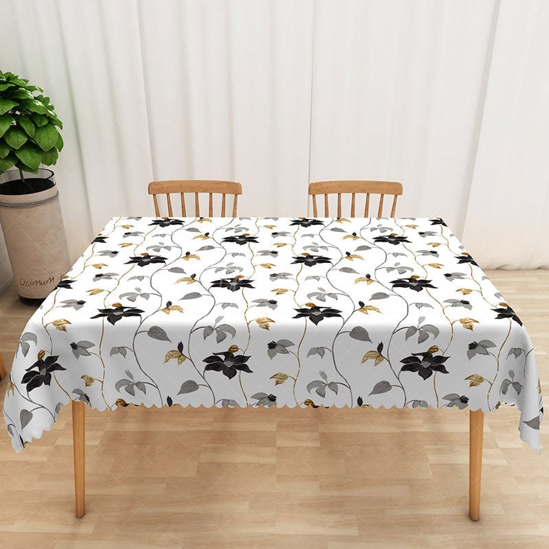 Aperturee - Aperturee Autumn Vibe Rectangle Tablecloth with Abutilon Flower Drawings for Elegant Fall and Thanksgiving Dining
