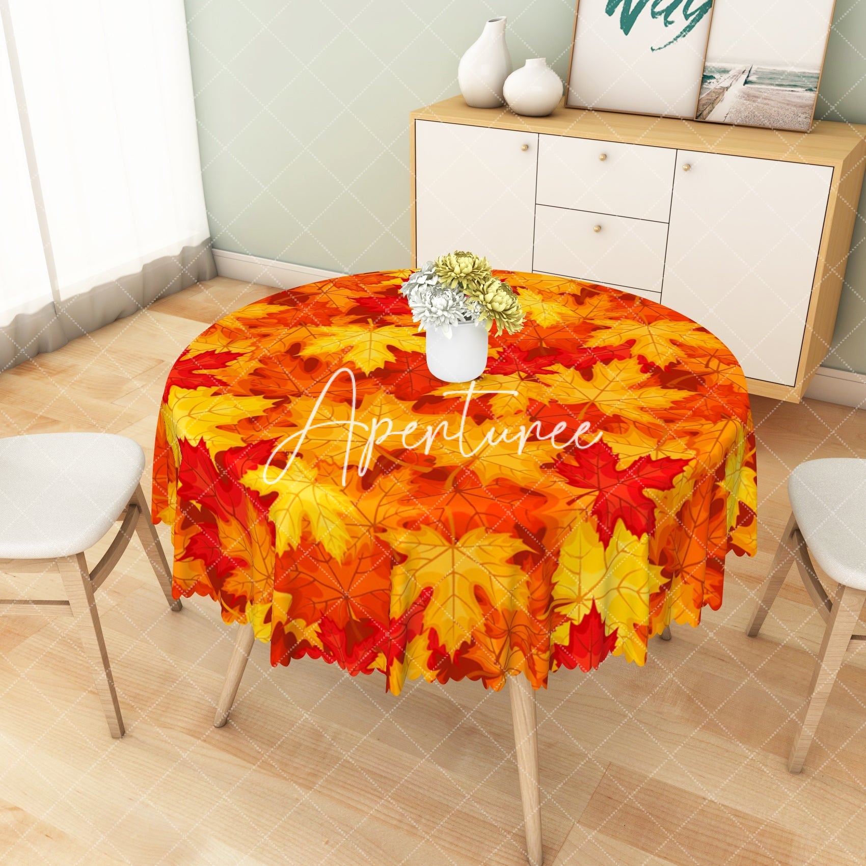 Aperturee - Aperturee Autumn Vibes Diverse Maple Leaves Rectangle Tablecloth