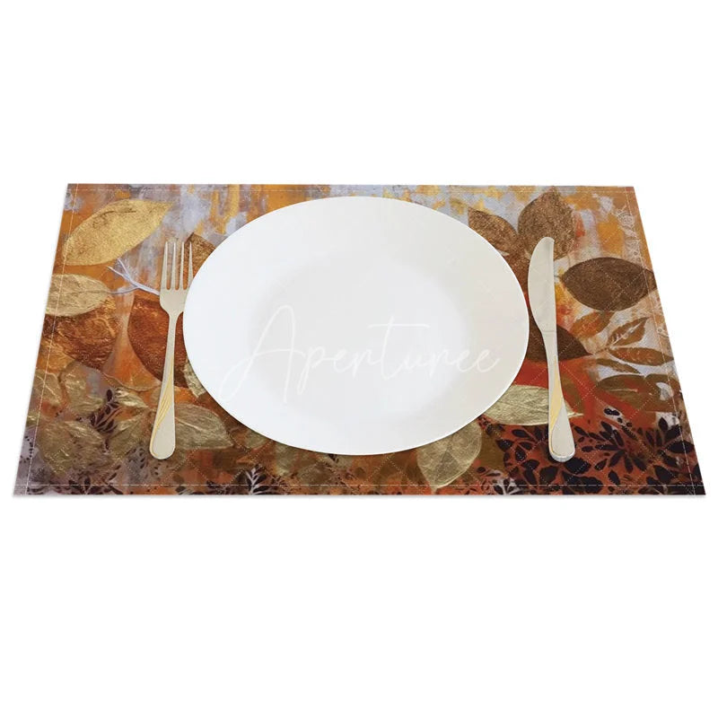 Aperturee - Aperturee Autumn Withered Leaves Pattern Set of 4 Placemats for Rustic Fall and Thanksgiving Dining Table Decor