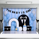 Aperturee - Aperturee Baby Blue Balloon Tuxedo Boss Cake Smash Backdrop