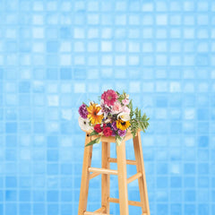 Aperturee - Aperturee Baby Blue Modern Square Pattern Summer Vibe Backdrop