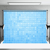 Aperturee - Aperturee Baby Blue Modern Square Pattern Summer Vibe Backdrop