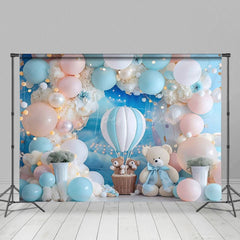 Aperturee - Aperturee Baby Blue Teddy Bear Hotair Balloon Photo Backdrop
