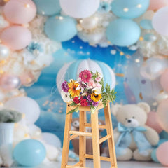 Aperturee - Aperturee Baby Blue Teddy Bear Hotair Balloon Photo Backdrop