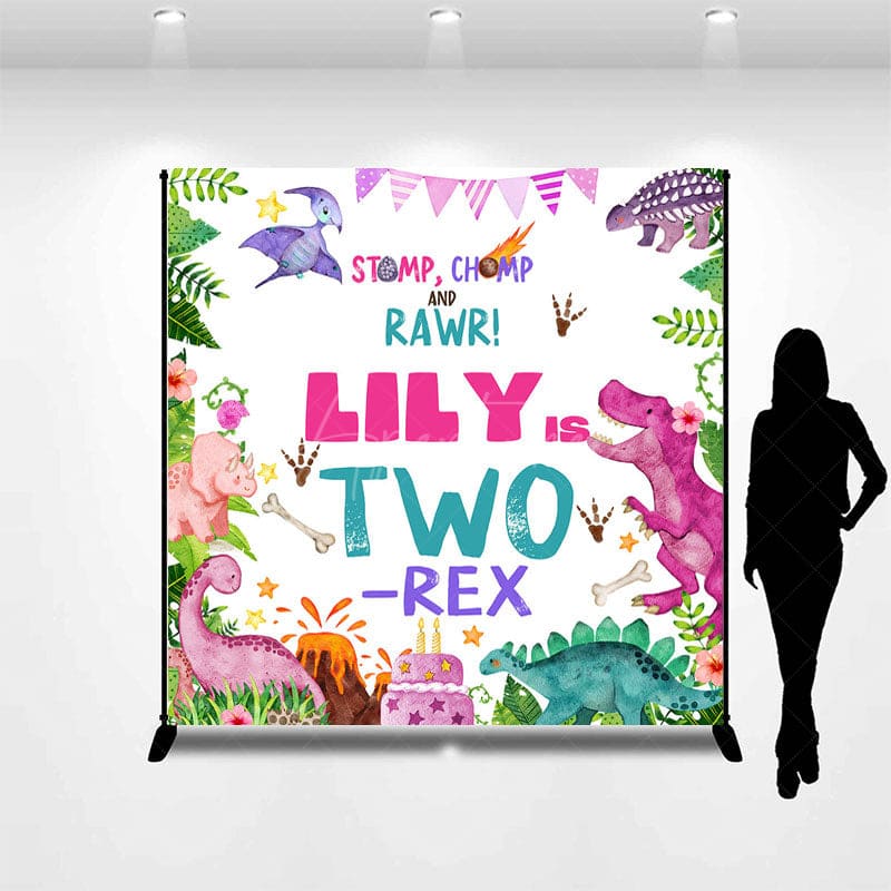 Aperturee - Aperturee Baby Dinosaur Two Rex Custom Name Birthday Backdrop