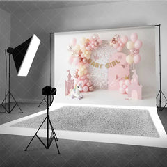 Aperturee - Aperturee Baby Girl Unicorn Cake Smash Backdrop Pink Castle and Balloons Party Background for Girls
