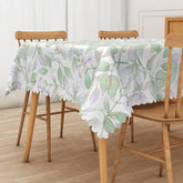 Aperturee - Aperturee Baby Green Boho Rectangle Tablecloth with Spring Leaves for Sage Green and Botanical Themed Decor