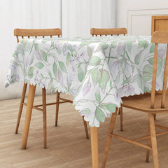 Aperturee - Aperturee Baby Green Boho Rectangle Tablecloth with Spring Leaves for Sage Green and Botanical Themed Decor