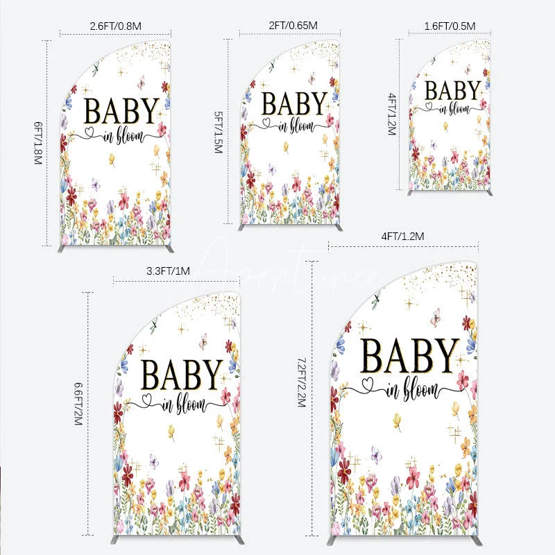 Aperturee - Aperturee Baby In Bloom Half Moon Arch Backdrop Wildflower Butterfly Party Decoration Spring Garden Floral Background
