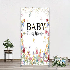 Aperturee - Aperturee Baby In Bloom Rectangle Backdrop Wildflower Butterfly Party Decoration Spring Garden Floral Background