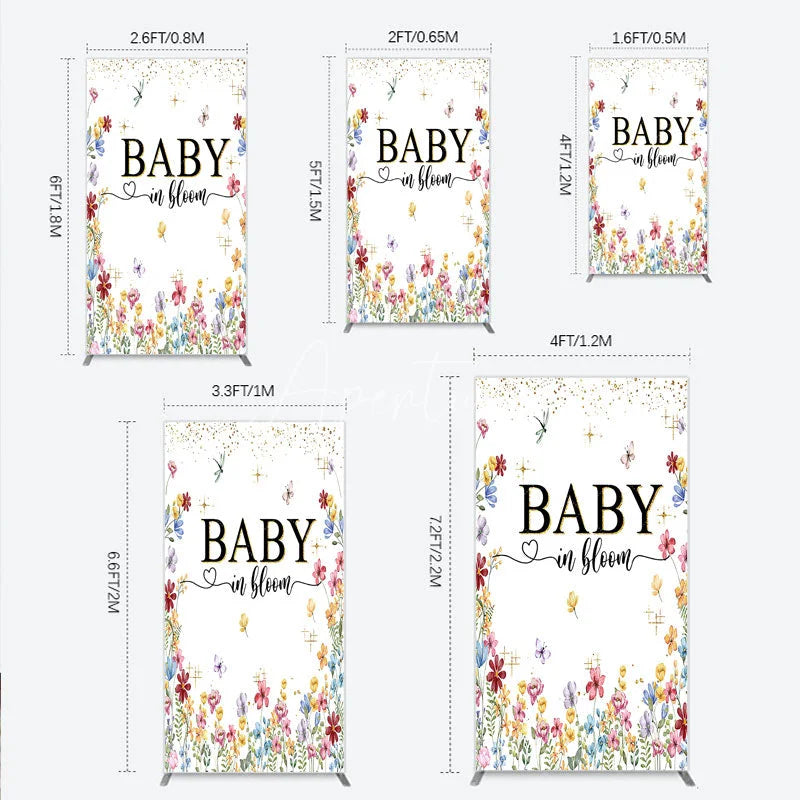Aperturee - Aperturee Baby In Bloom Rectangle Backdrop Wildflower Butterfly Party Decoration Spring Garden Floral Background