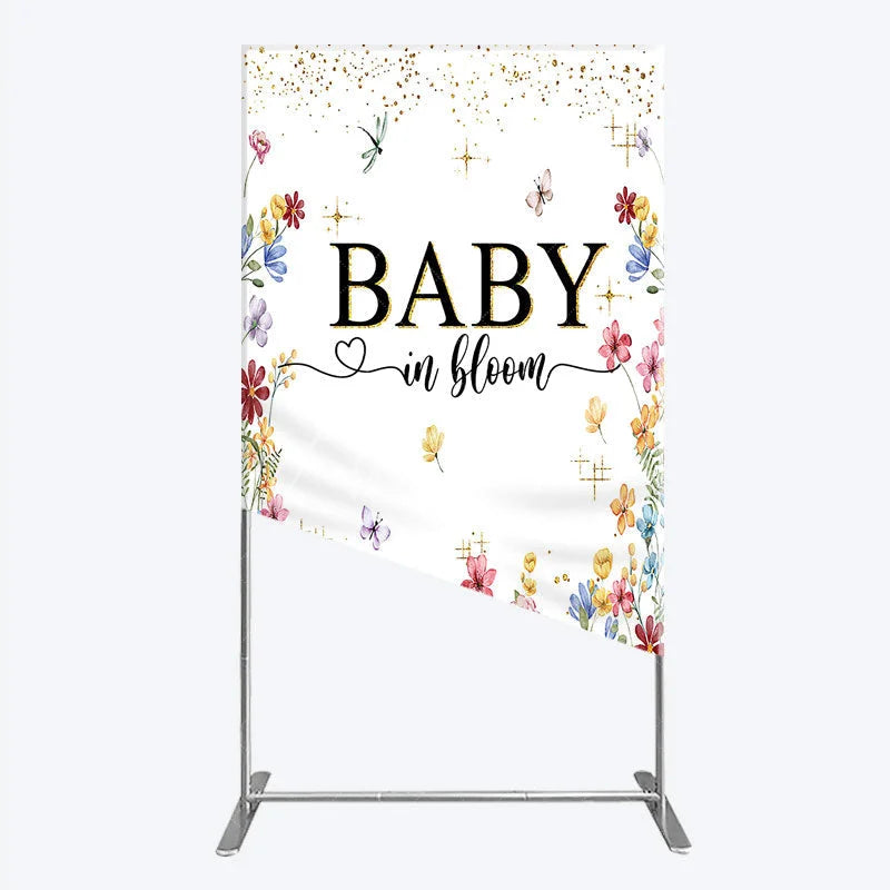Aperturee - Aperturee Baby In Bloom Rectangle Backdrop Wildflower Butterfly Party Decoration Spring Garden Floral Background