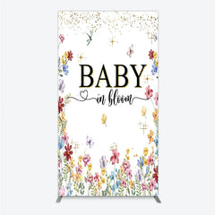 Aperturee - Aperturee Baby In Bloom Rectangle Backdrop Wildflower Butterfly Party Decoration Spring Garden Floral Background