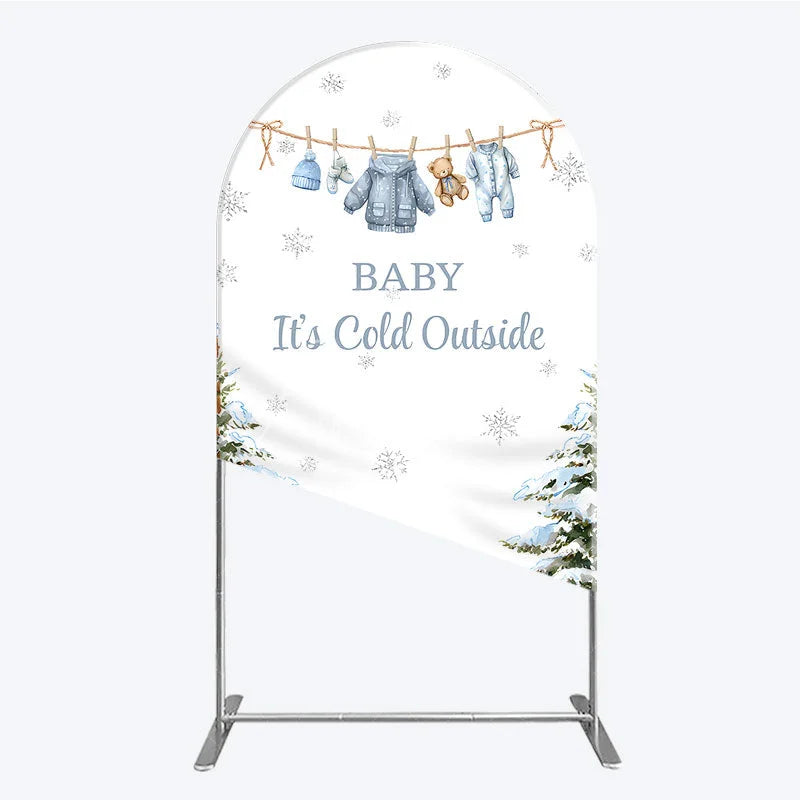 Aperturee - Aperturee Baby It¡¯s Cold Outside Arch Backdrop Winter Wonderland Baby Shower and Snow Pine Forest Party Decoration