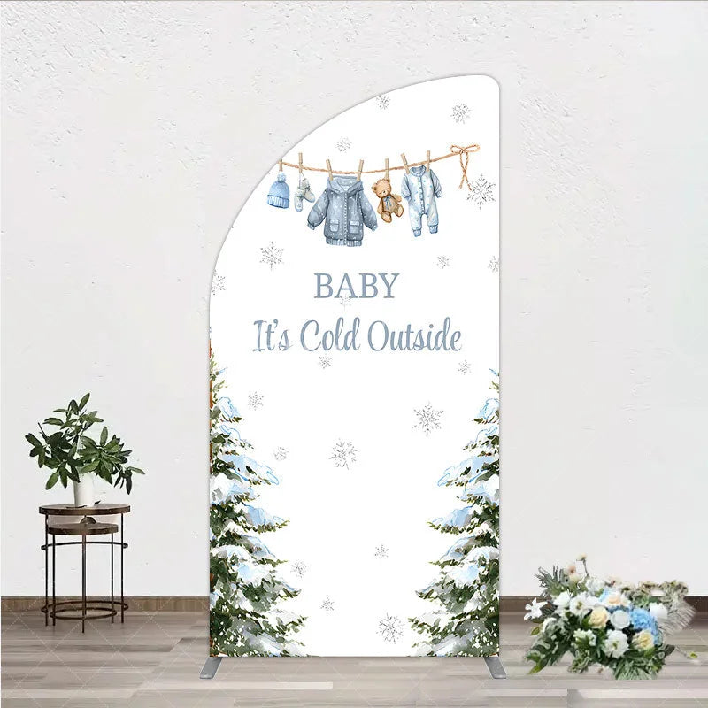 Aperturee - Aperturee Baby It¡¯s Cold Outside Half Moon Arch Backdrop Winter Wonderland Baby Shower and Snow Pine Forest Party Decoration