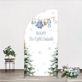 Aperturee - Aperturee Baby It¡¯s Cold Outside Half Moon Arch Backdrop Winter Wonderland Baby Shower and Snow Pine Forest Party Decoration