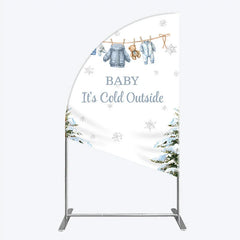Aperturee - Aperturee Baby It¡¯s Cold Outside Half Moon Arch Backdrop Winter Wonderland Baby Shower and Snow Pine Forest Party Decoration