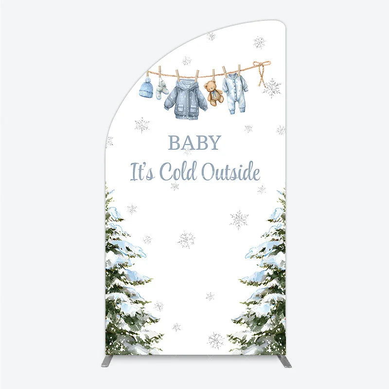 Aperturee - Aperturee Baby It¡¯s Cold Outside Half Moon Arch Backdrop Winter Wonderland Baby Shower and Snow Pine Forest Party Decoration