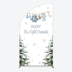 Aperturee - Aperturee Baby It¡¯s Cold Outside Half Moon Arch Backdrop Winter Wonderland Baby Shower and Snow Pine Forest Party Decoration