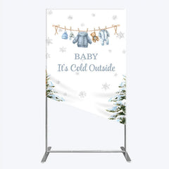 Aperturee - Aperturee Baby It¡¯s Cold Outside Rectangle Backdrop Winter Wonderland Baby Shower and Snow Pine Forest Party Decoration