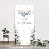 Aperturee - Aperturee Baby It¡¯s Cold Outside Rectangle Backdrop Winter Wonderland Baby Shower and Snow Pine Forest Party Decoration
