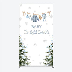 Aperturee - Aperturee Baby It¡¯s Cold Outside Rectangle Backdrop Winter Wonderland Baby Shower and Snow Pine Forest Party Decoration