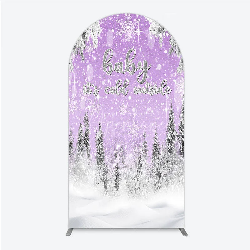 Aperturee - Aperturee Baby It’s Cold Outside Arch Backdrop Lavender Winter Wonderland Purple Snowflake Girl Baby Shower Decor
