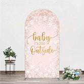 Aperturee - Aperturee Baby Its Cold Outside Arch Backdrop Pink Snowflake Winter Baby Shower Cover