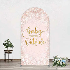 Aperturee - Aperturee Baby Its Cold Outside Arch Backdrop Pink Snowflake Winter Baby Shower Cover